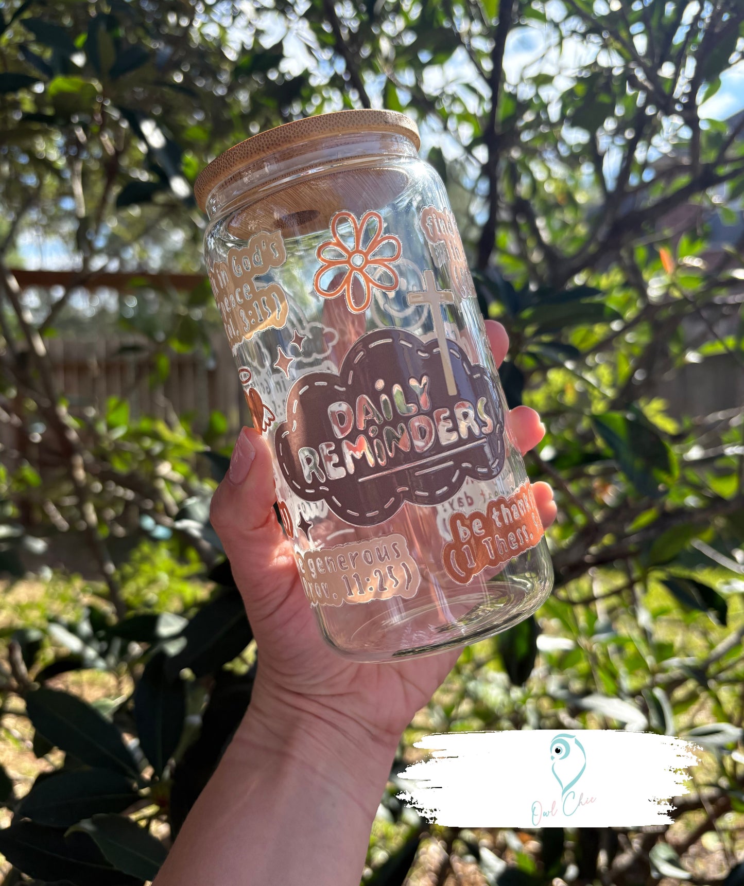 Daily Scripture Reminders 16 oz Glass Cup | Bamboo Lid & Straw