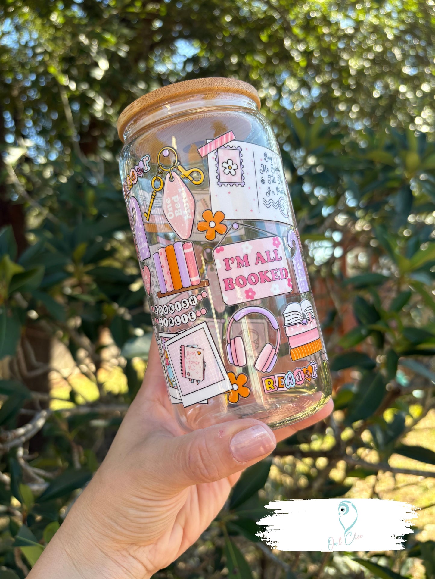 Bookish Girlie 16 oz. Glass Cup | Includes Bamboo Lid and Glass Straw