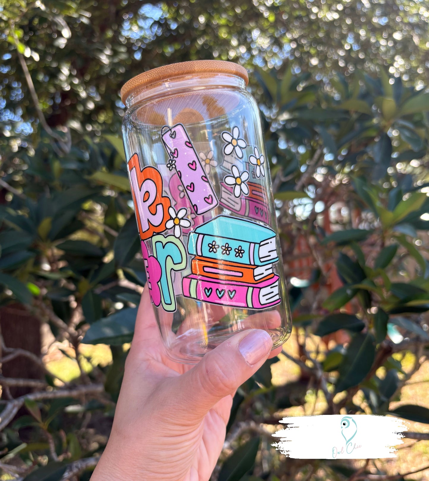 Book Lover 16 oz. Glass Cup | Includes Bamboo Lid and Glass Straw