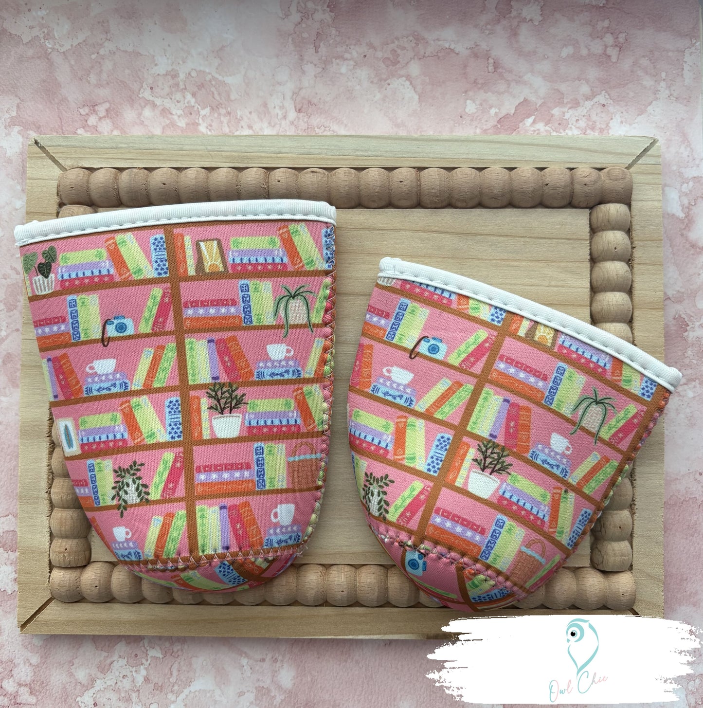 Bookshelf Reusable Coffee Sleeve | Eco-Friendly Cup Cozy | Hot & Iced Drink Holder