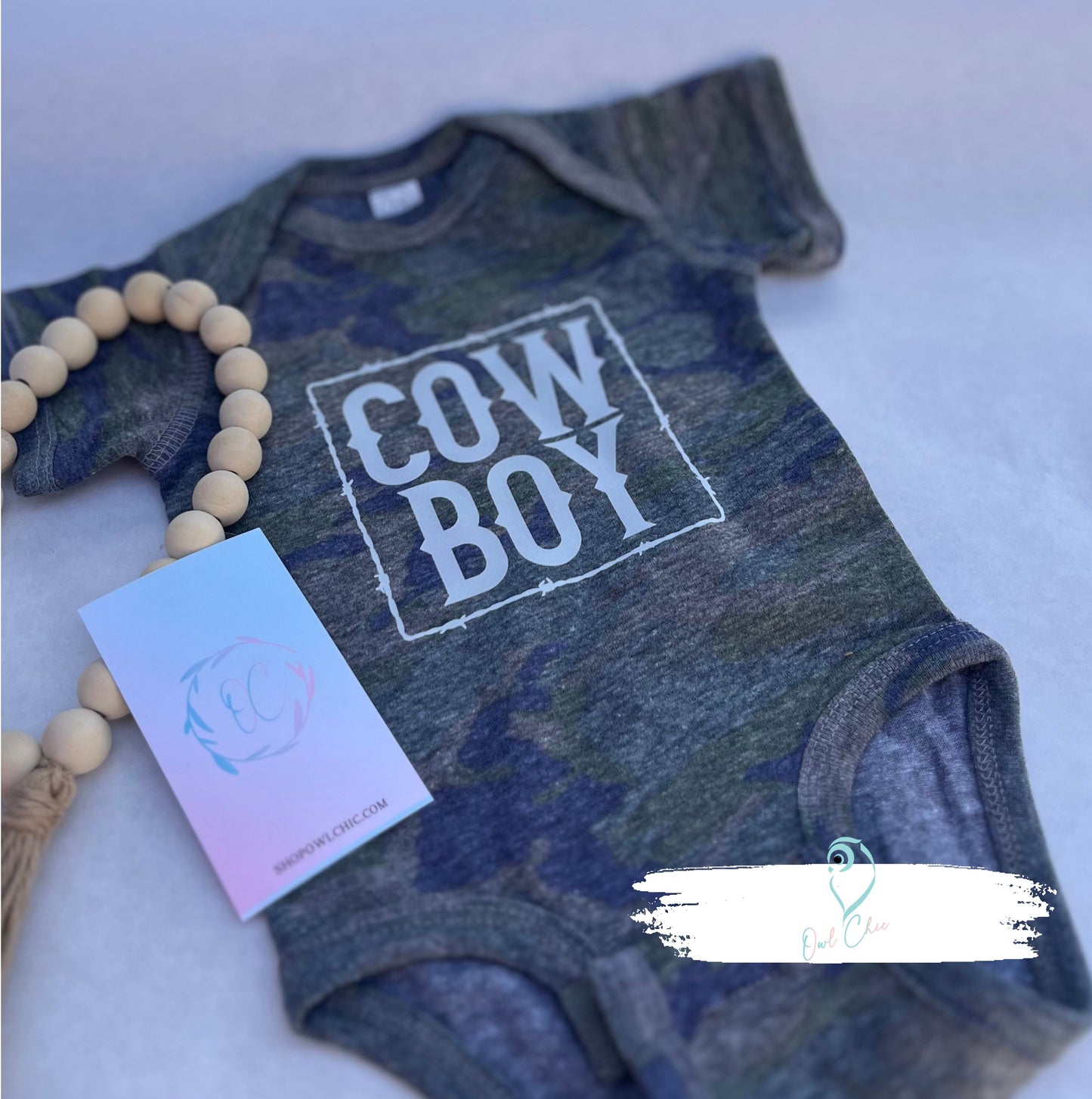 Western Cowboy Camo Bodysuit | Adorable Baby Apparel with Rustic Charm