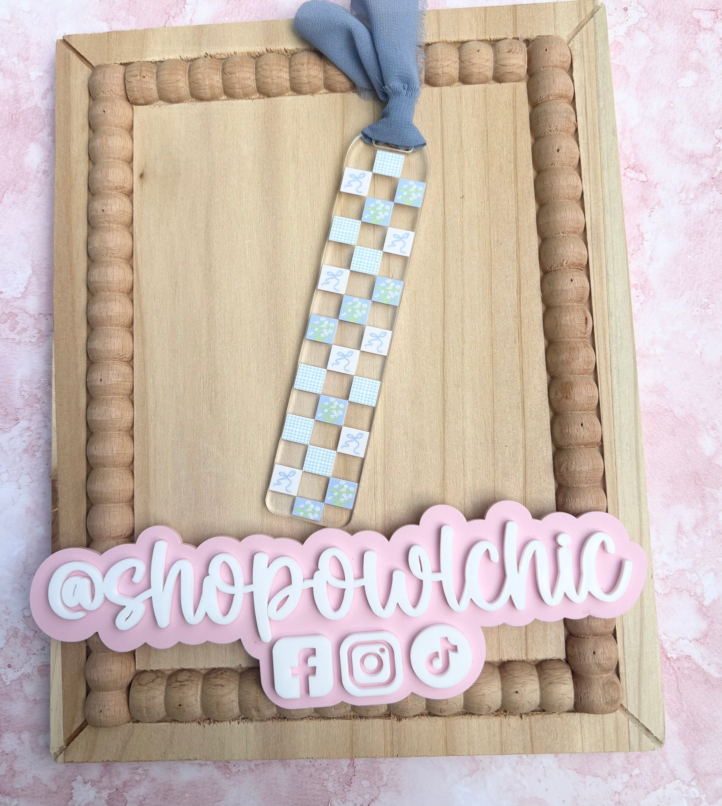 Coquette Checkered Acrylic Bookmark | Cute Girly Bow Aesthetic Bookish Gift