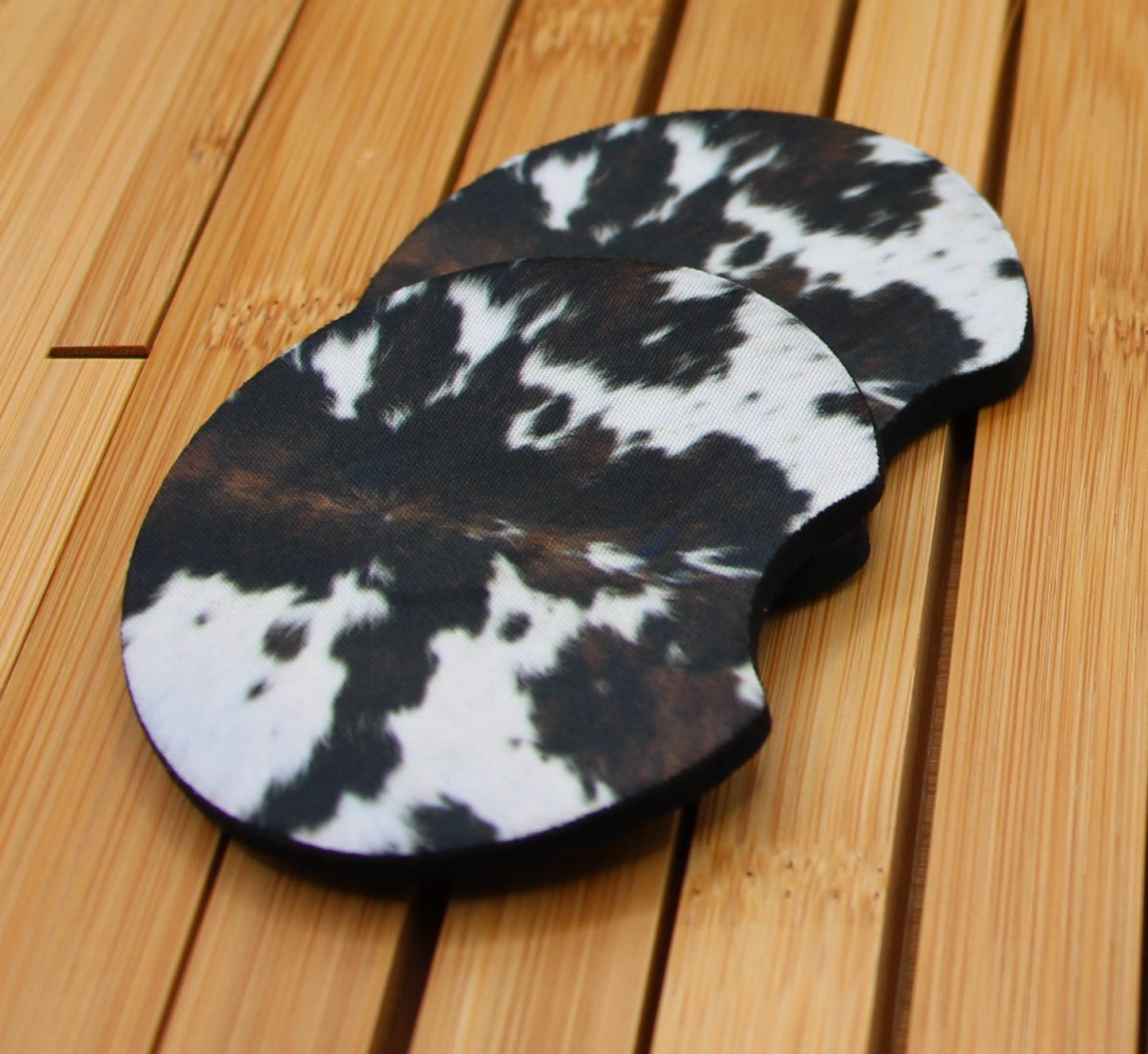 Stylish cowhide design car coasters