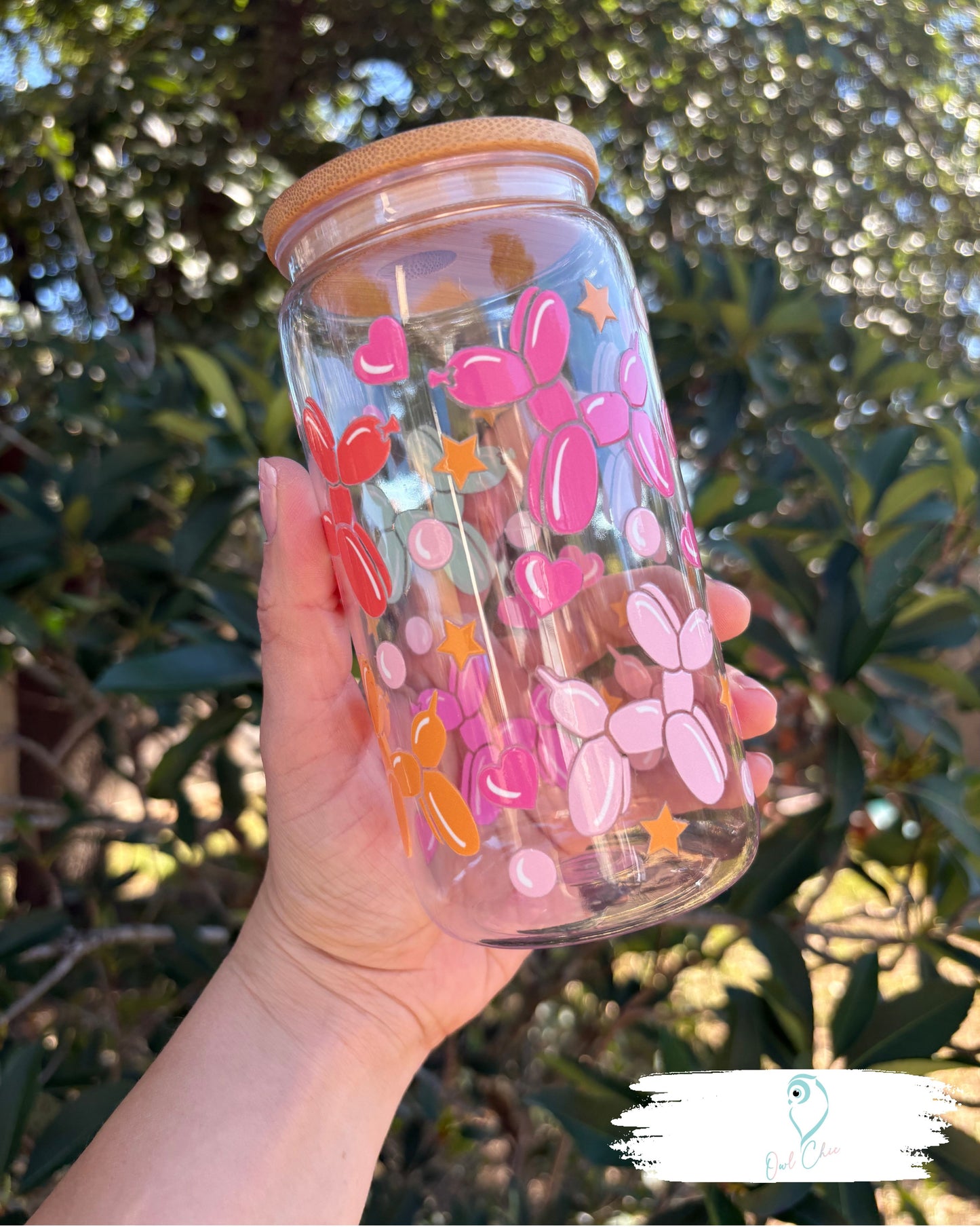 Balloon Dogs Clear 16 oz. Acrylic Cup | Includes Bamboo Lid and Acrylic Straw