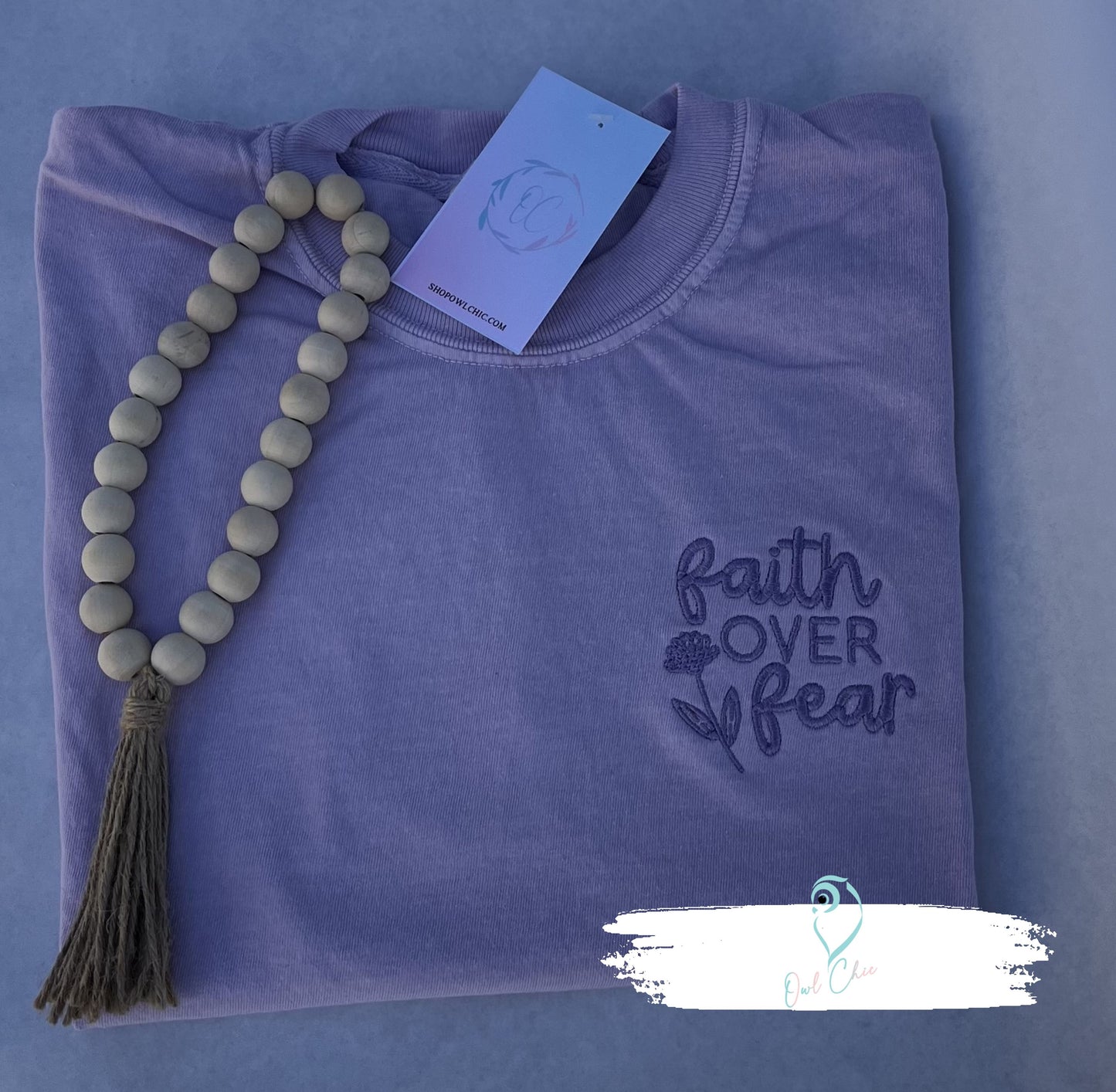 Embroidered Faith Over Fear T-Shirt | Inspirational Christian Tee