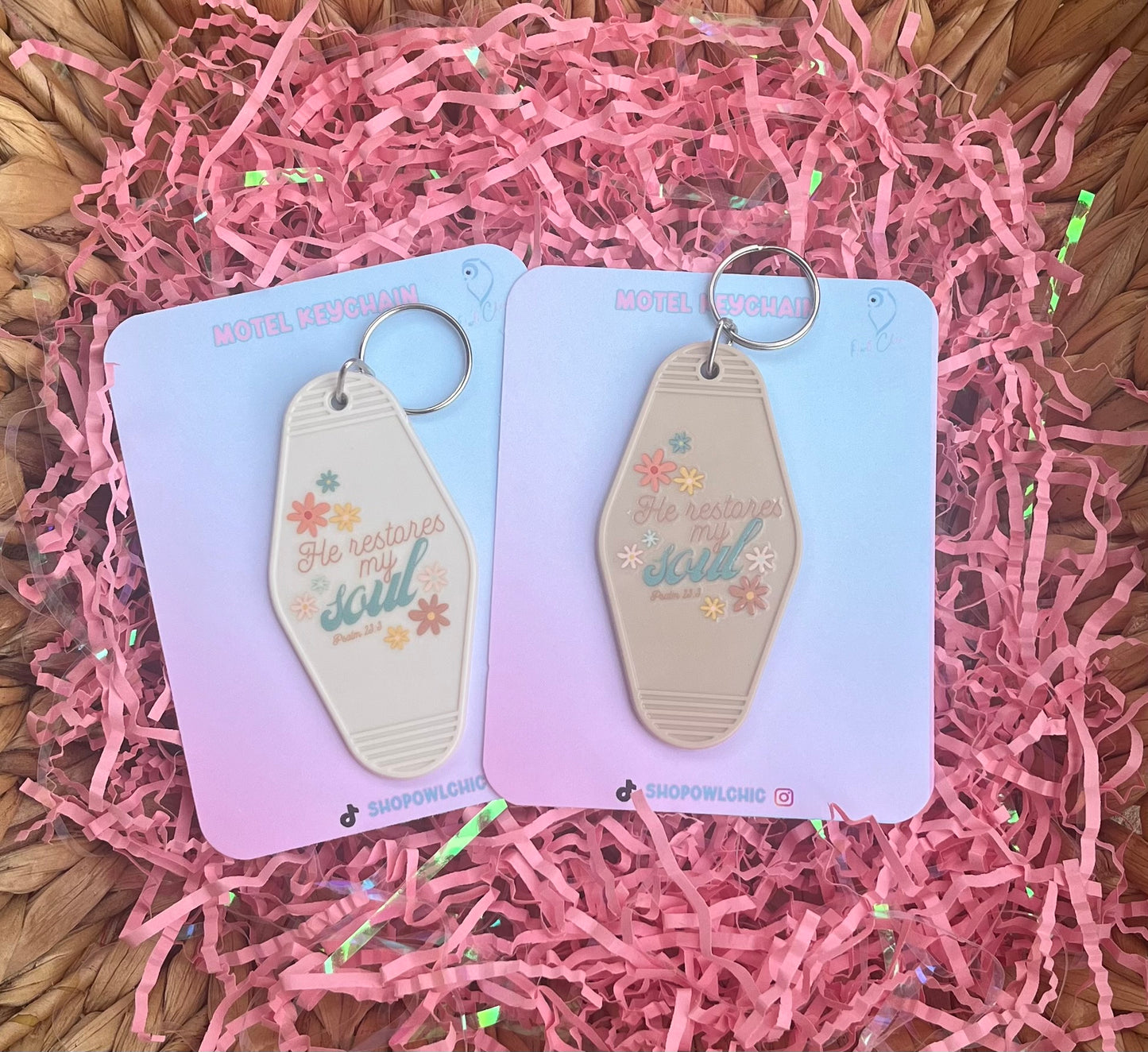Inspirational Bible verse keychain in light and dark tan