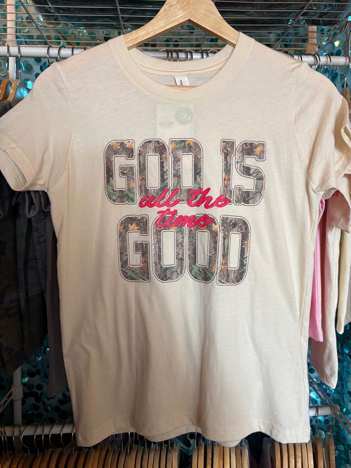 Camo God Is Good All The Time Youth T-Shirt | Christian Kids Tee