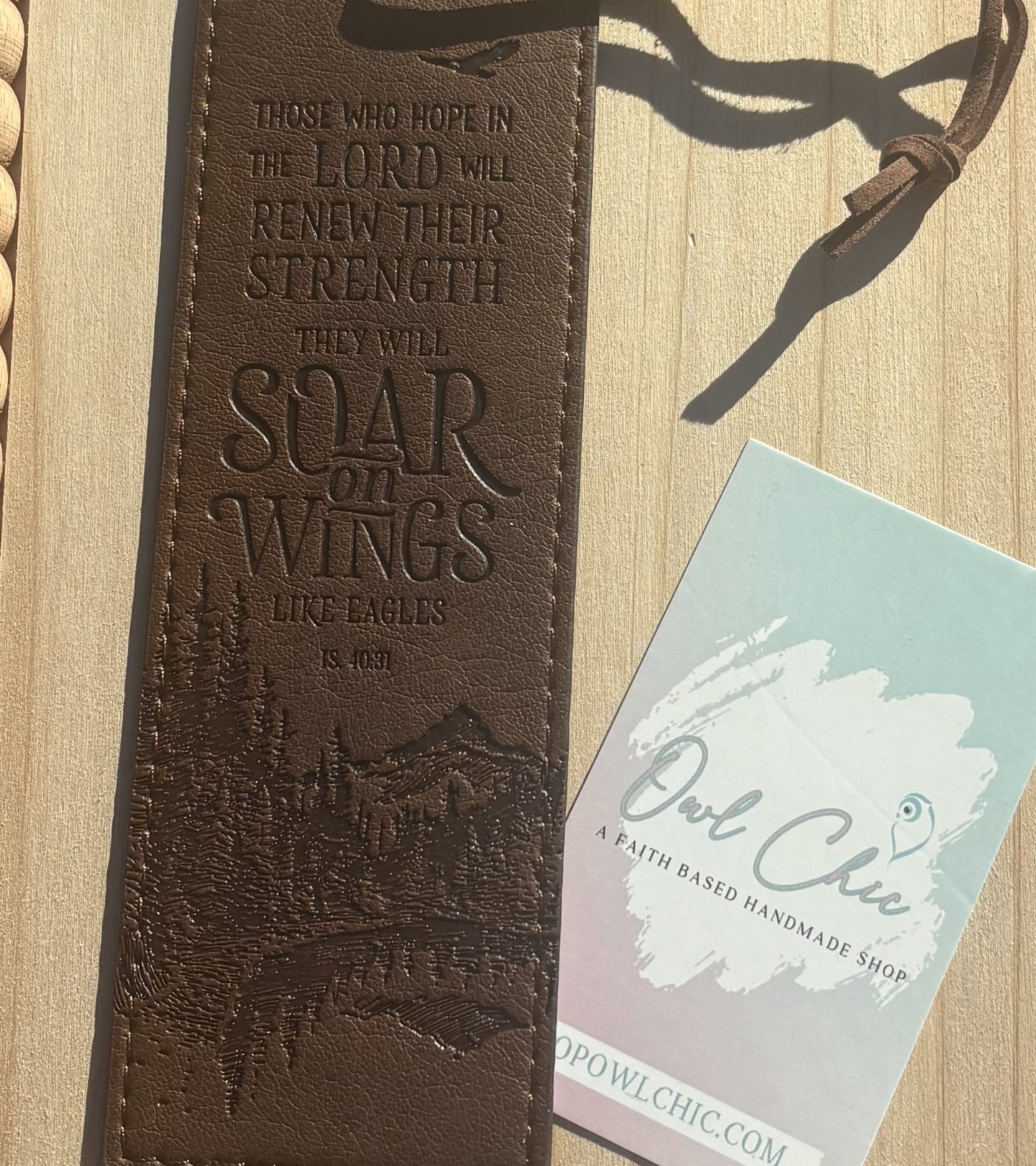 Soar on Wings Like Eagles Bookmark | Isaiah 40:31 Brown Faux Leather Christian Bookmark for Men