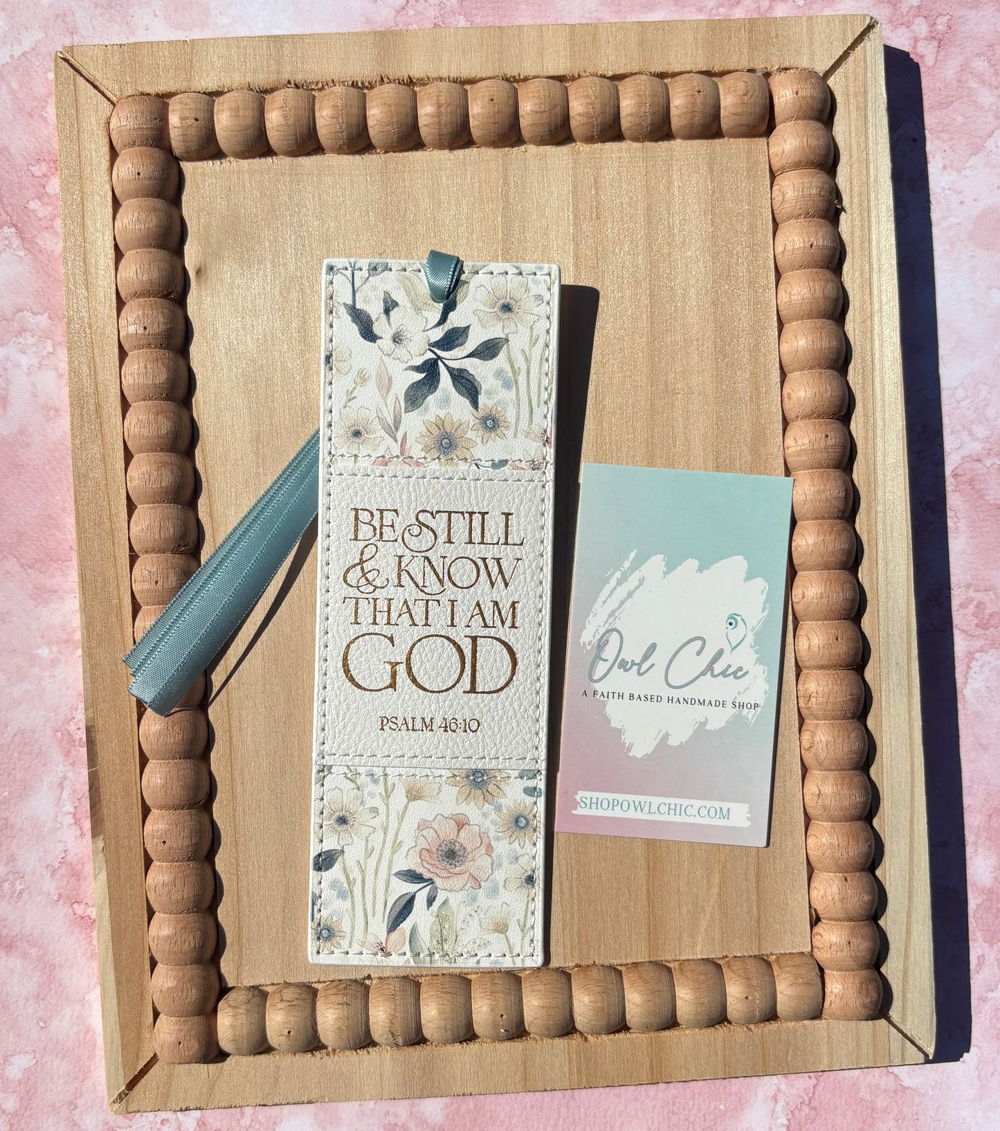 Be Still and Know That I Am God Bookmark | Psalm 46:10 Faux Leather Bookmark | Teal & Cream Floral Christian Gift for Women