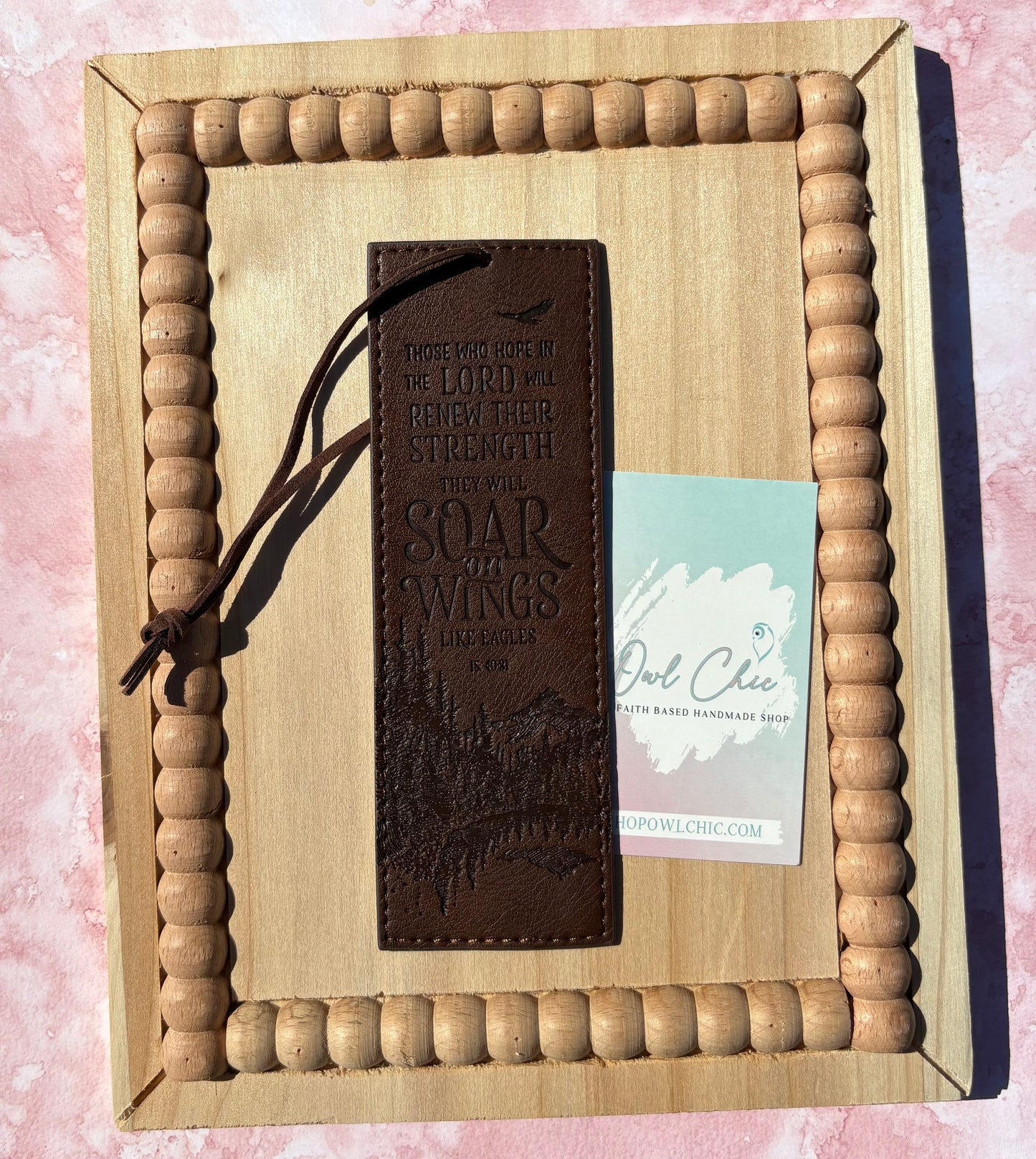 Soar on Wings Like Eagles Bookmark | Isaiah 40:31 Brown Faux Leather Christian Bookmark for Men