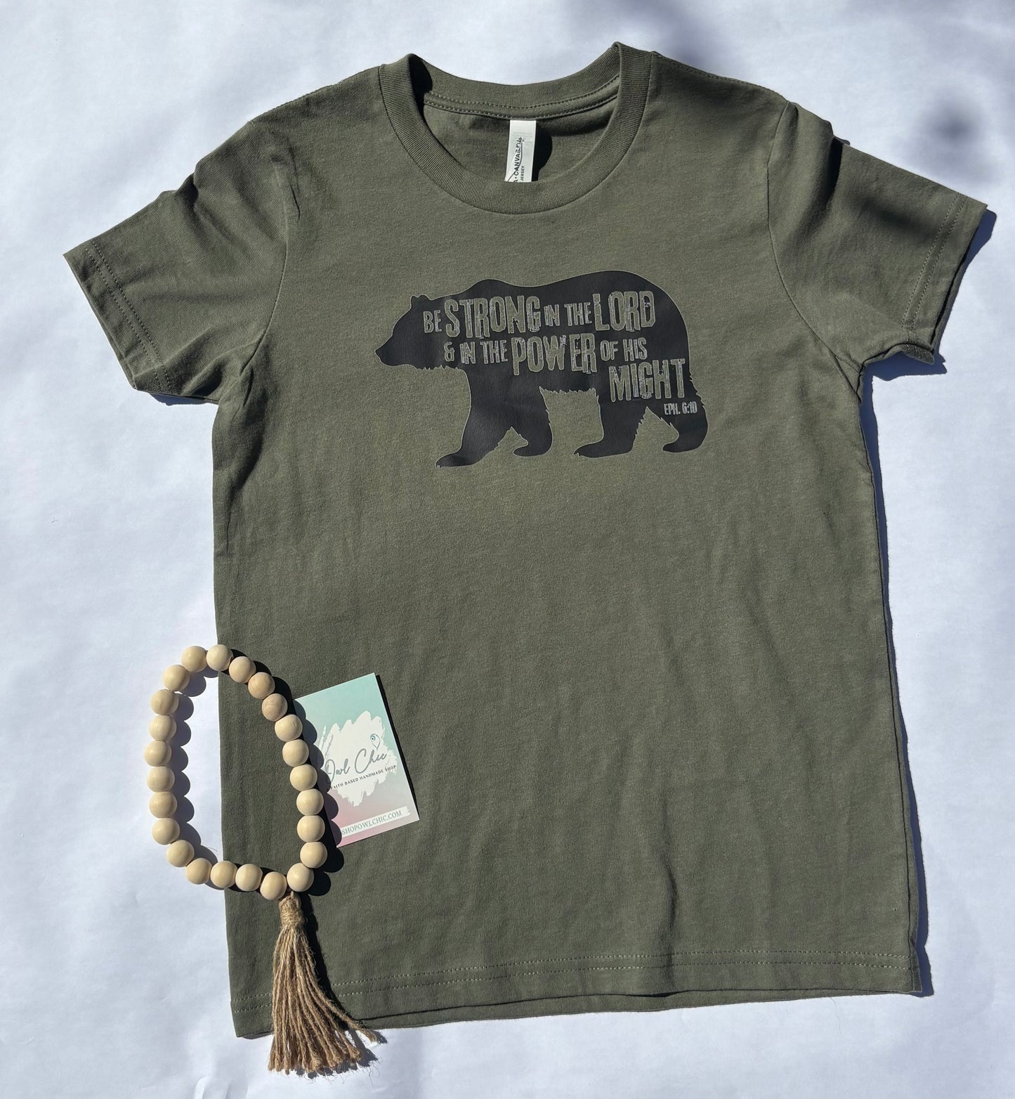 Be Strong in the Lord Youth Tee | Ephesians 6:10 Christian Bear Shirt