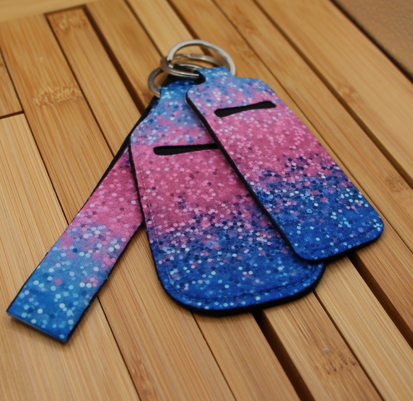 Blue and Pink Ombré Wristlet Keychain Lanyard Set