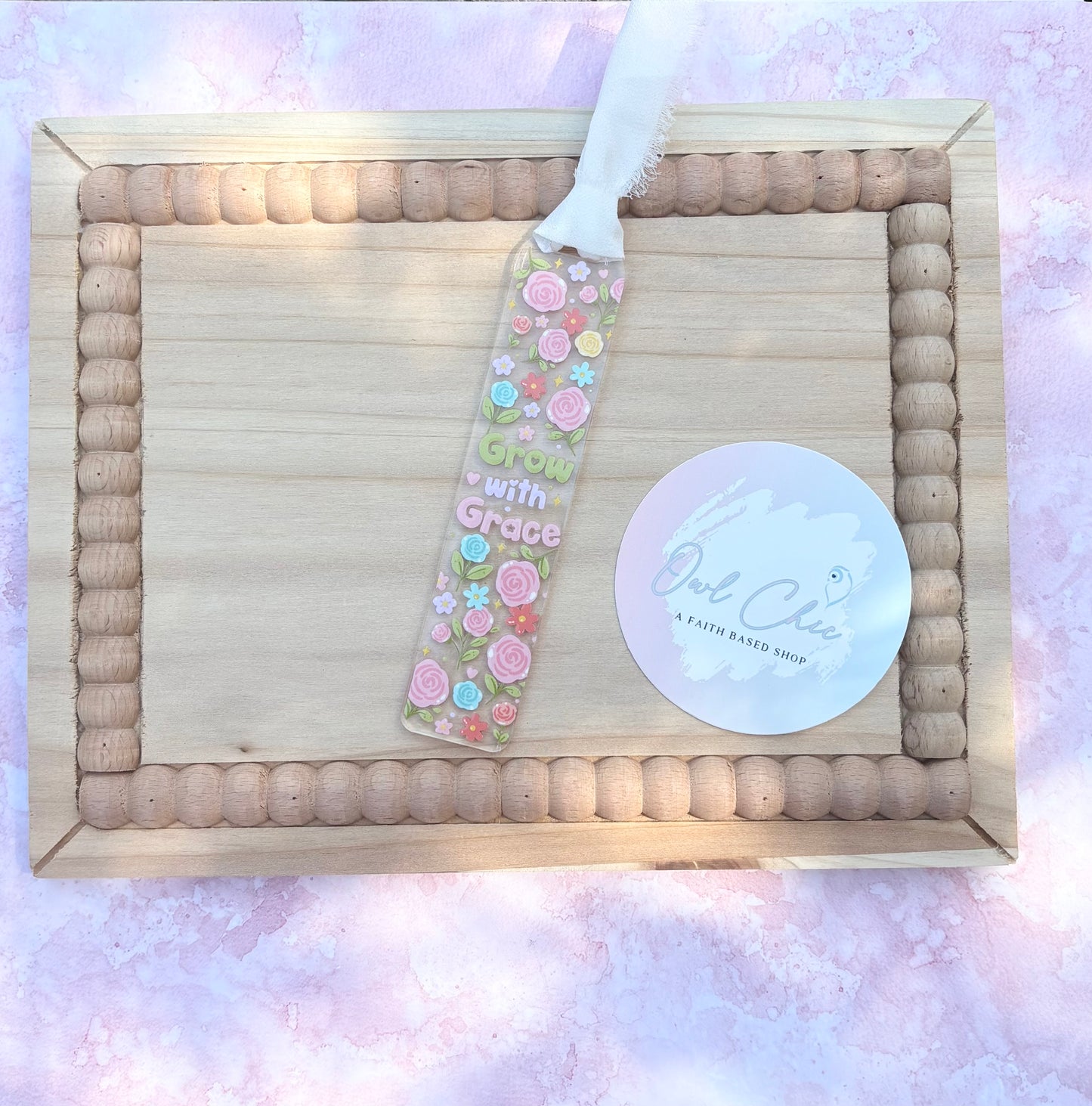 Floral Grow in Grace Acrylic Bookmark | Inspirational Christian Bookish Gift