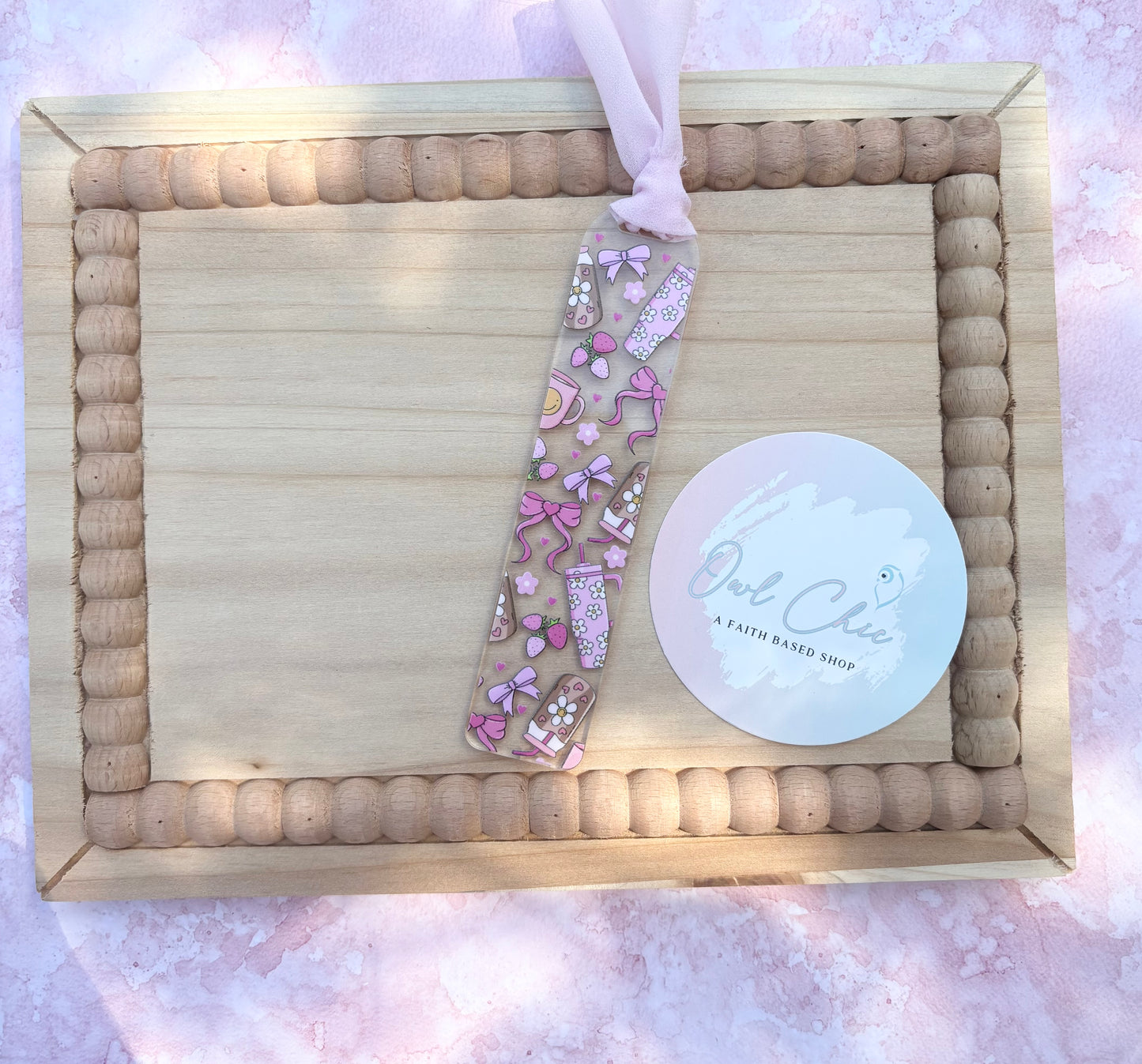Iced Coffee Strawberries Bows Acrylic Bookmark | Coquette Girly Cute Book Lover Gift