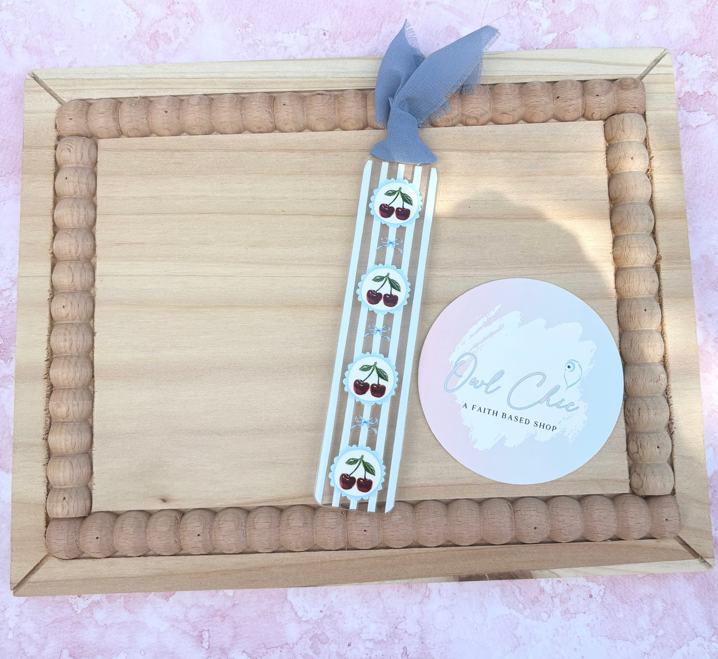 Cherry Stamp Striped Acrylic Bookmark | Cute Retro Girly Aesthetic Book Lover Gift