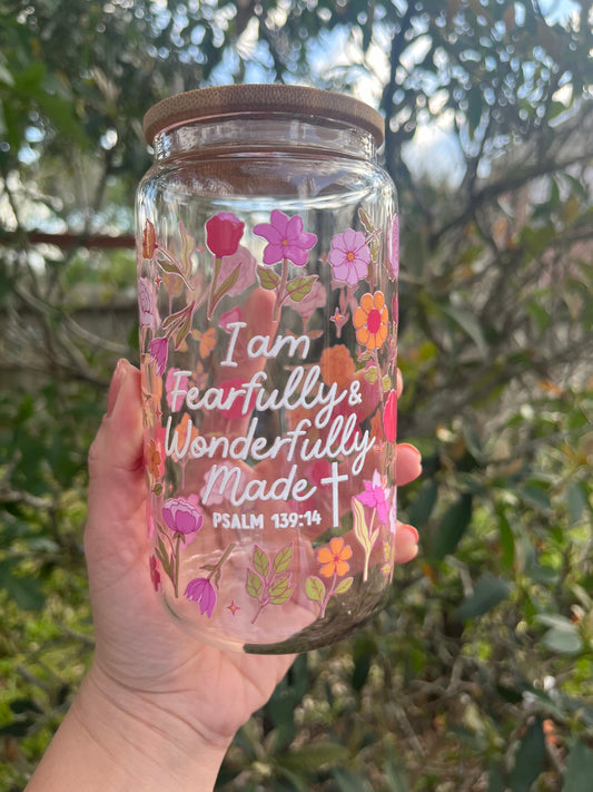 Psalm 139:14 Glass Cup