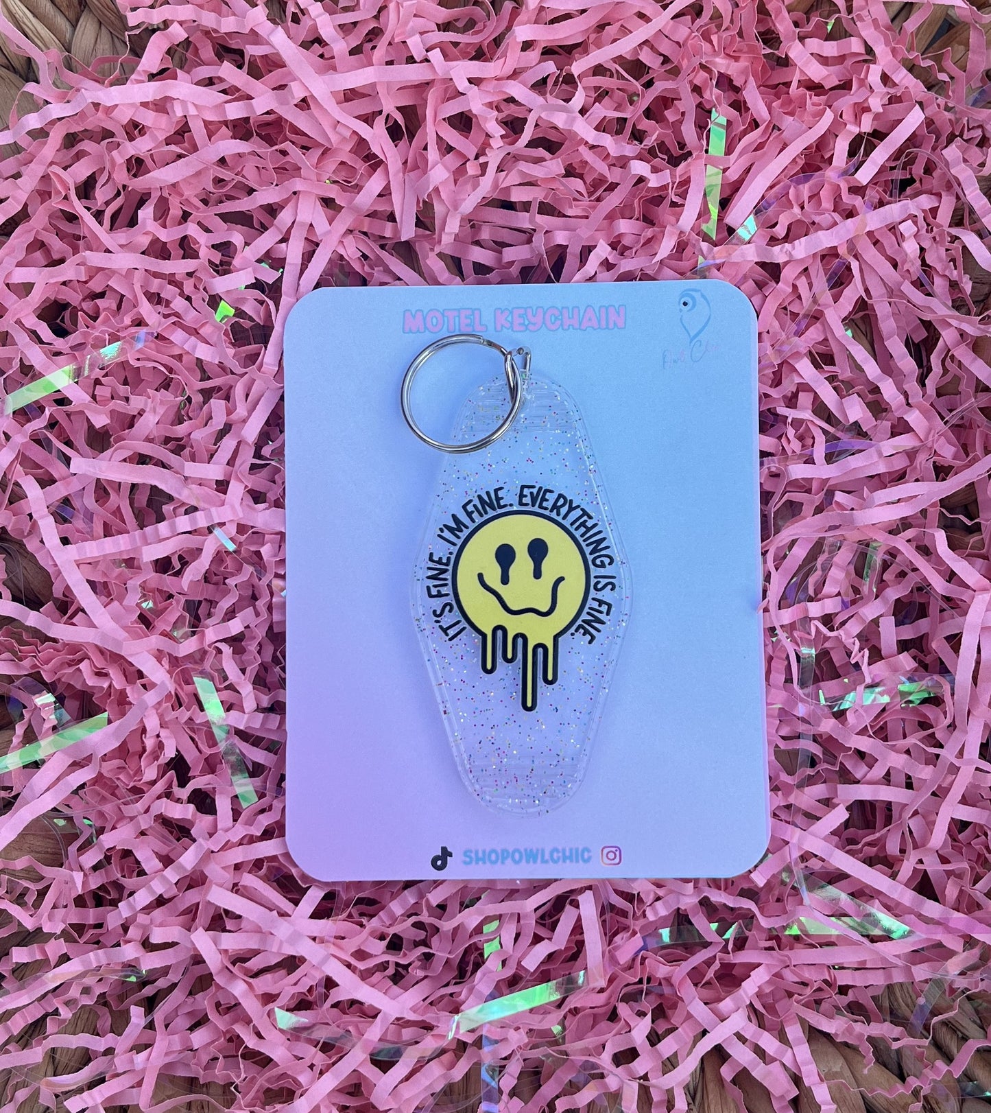 It’s Fine I’m Fine Everything is Fine glitter keychain