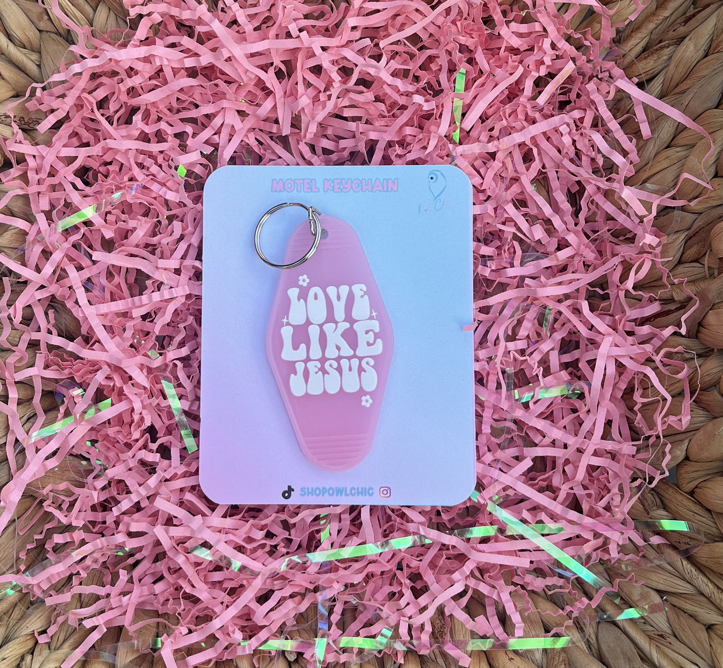 Pink Love like Jesus Motel Keychain