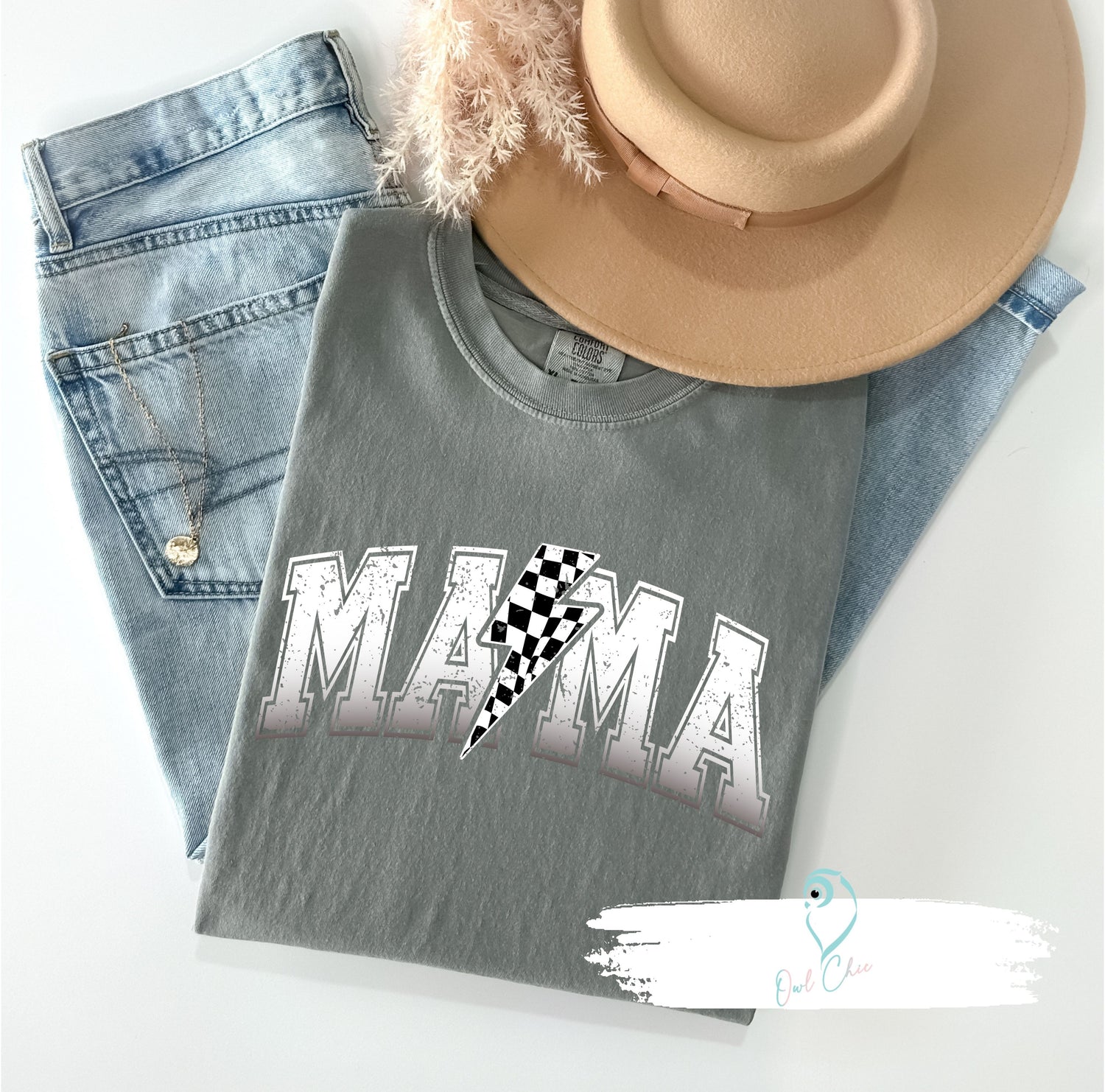 Mama Checkered Tee- folded