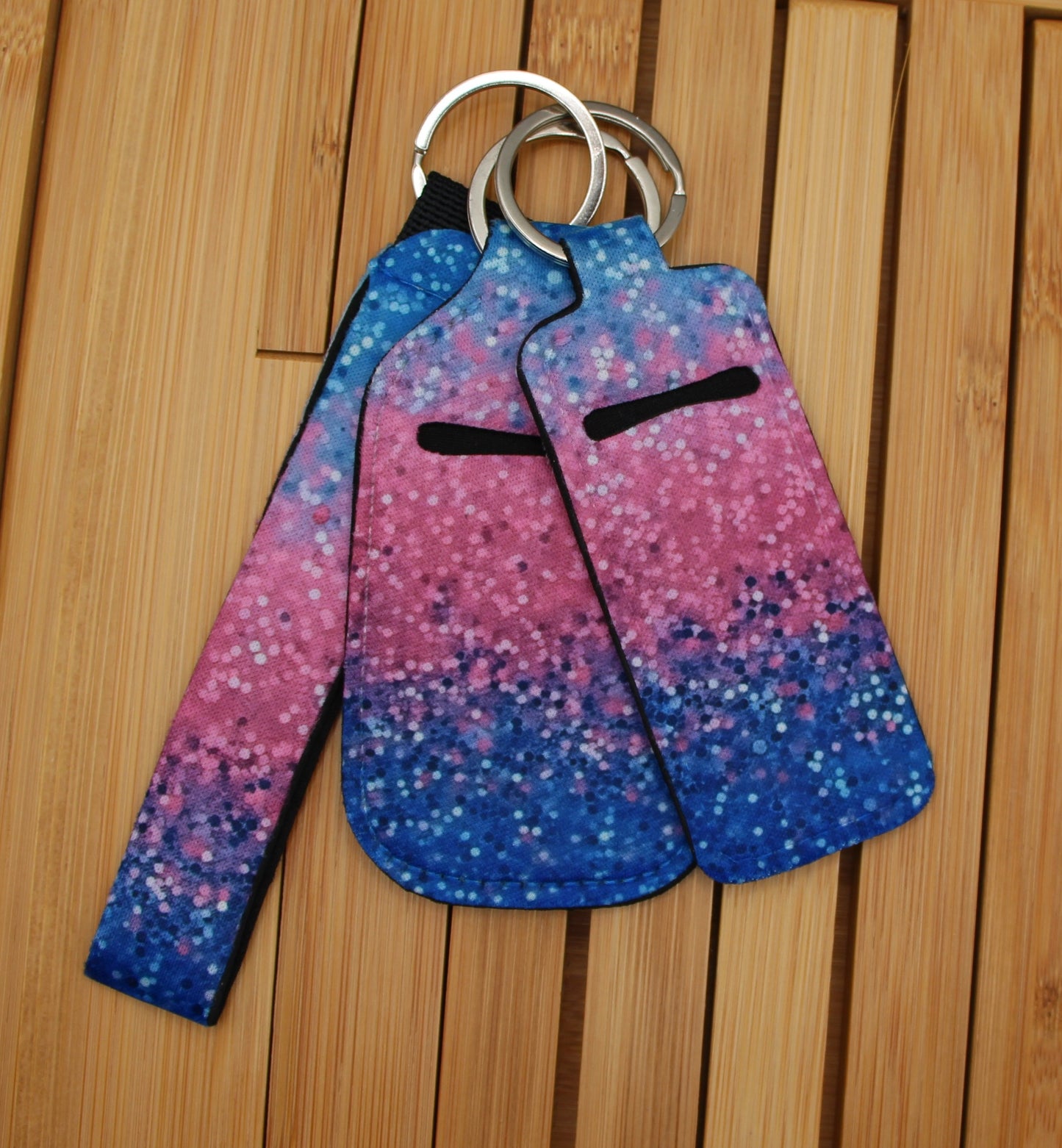 Blue and Pink Ombré Wristlet Keychain Lanyard Set-close up photo