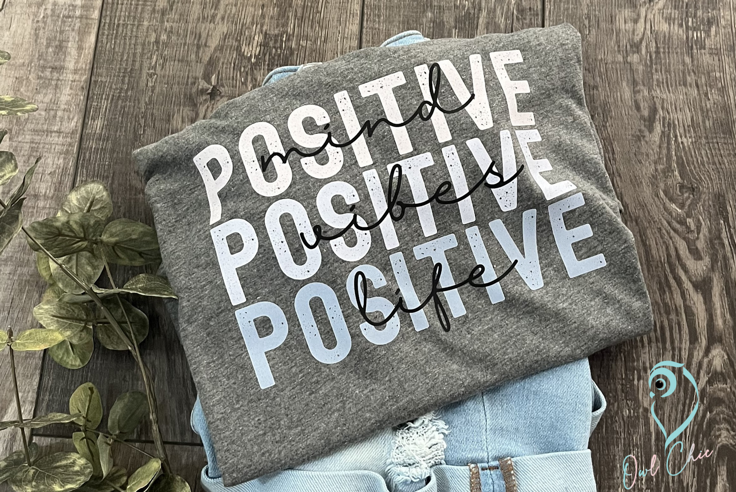 Positive Mind Positive Vibes Positive Life Graphic Tee Bella Canvas Gray