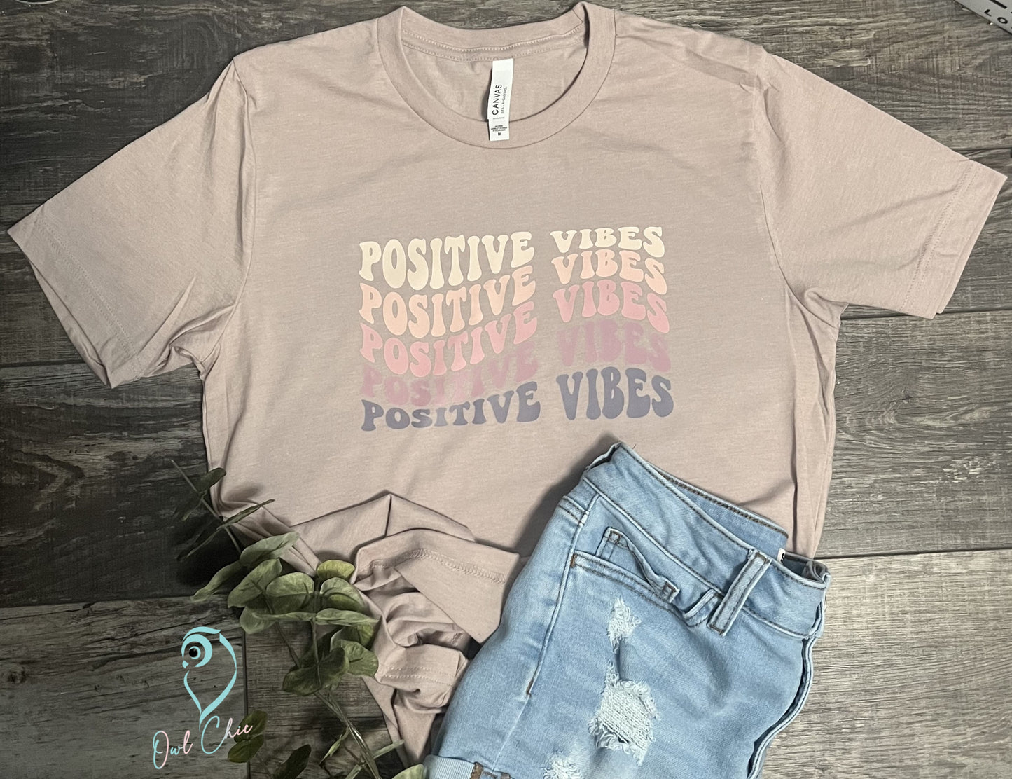 Positive Vibes Tee | Retro Wavy Graphic | Bella Canvas Tee | Inspirational & Stylish Apparel | Comfortable & Trendy