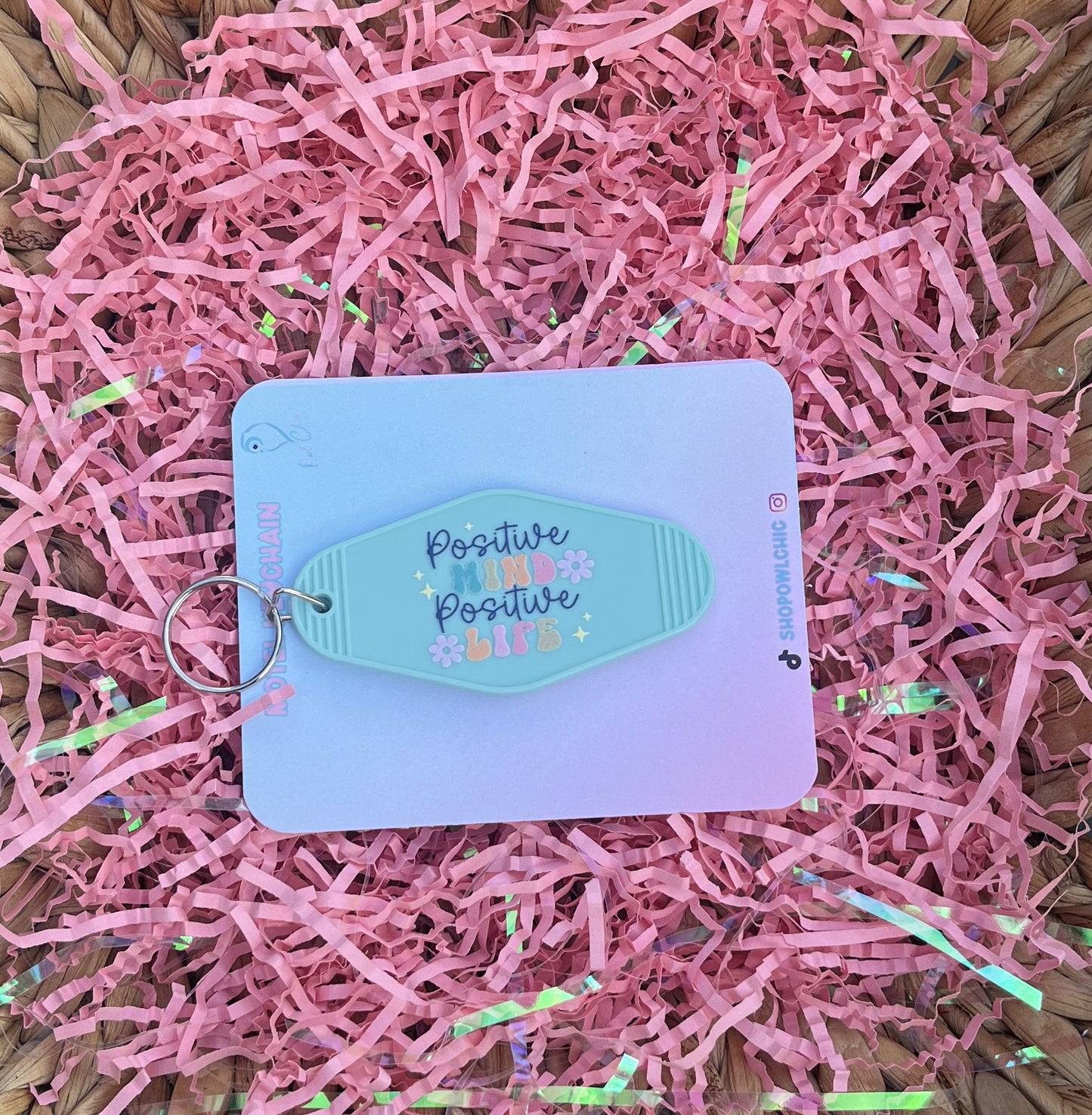 Positive Mind Positive Vibes keychain in teal
