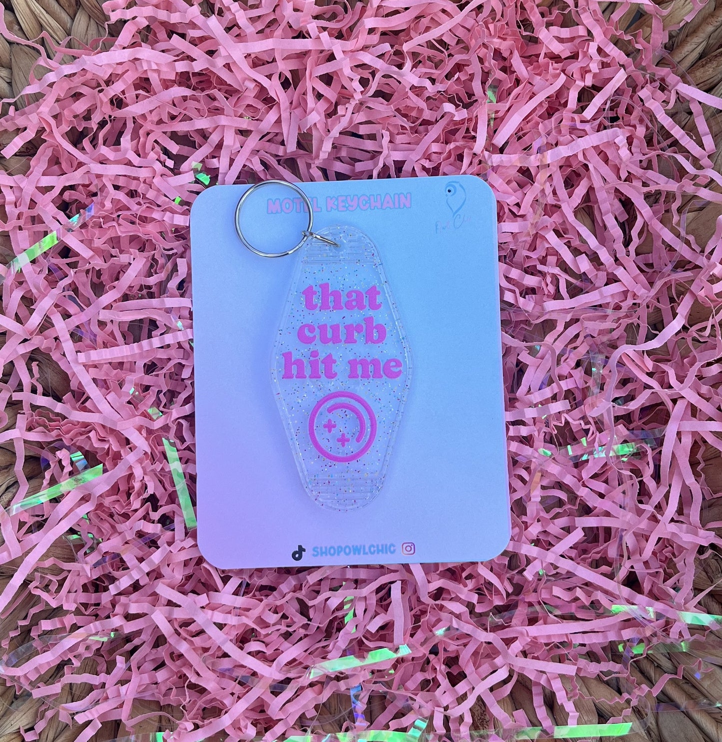 That Curb Hit Me keychain in glitter