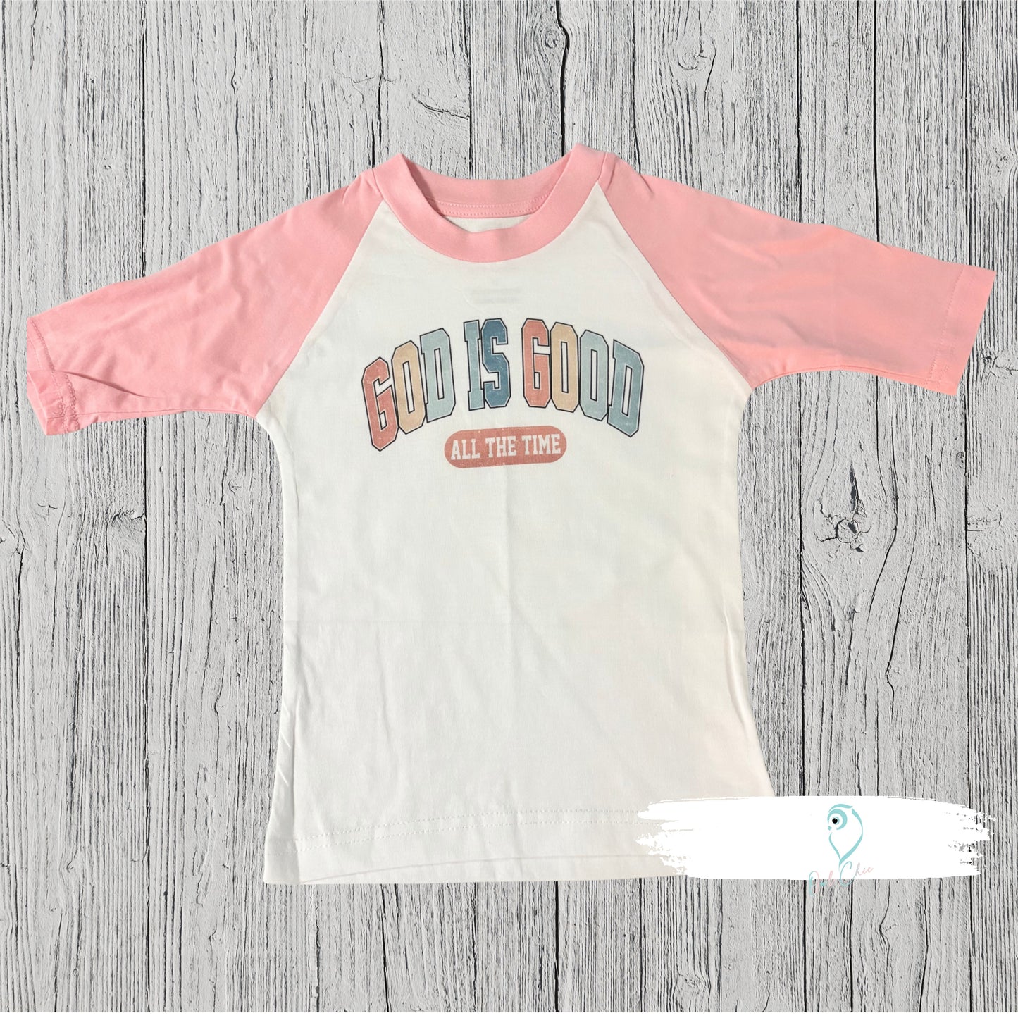 God Is Good All the Time Kids Pink Raglan Tee | Christian Shirt for Girls | Toddler & Youth Faith Apparel