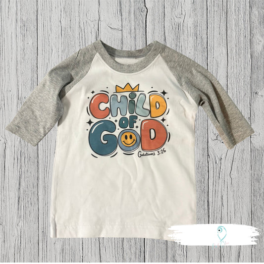 Child of God Kids Gray Raglan Tee | Christian Shirt for Boys & Girls | Toddler Faith Apparel