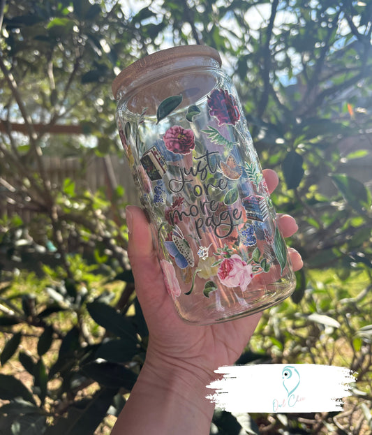 Just One More Page with Flowers | 16 oz Floral Glass Cup Collection with Bamboo Lid & Straw