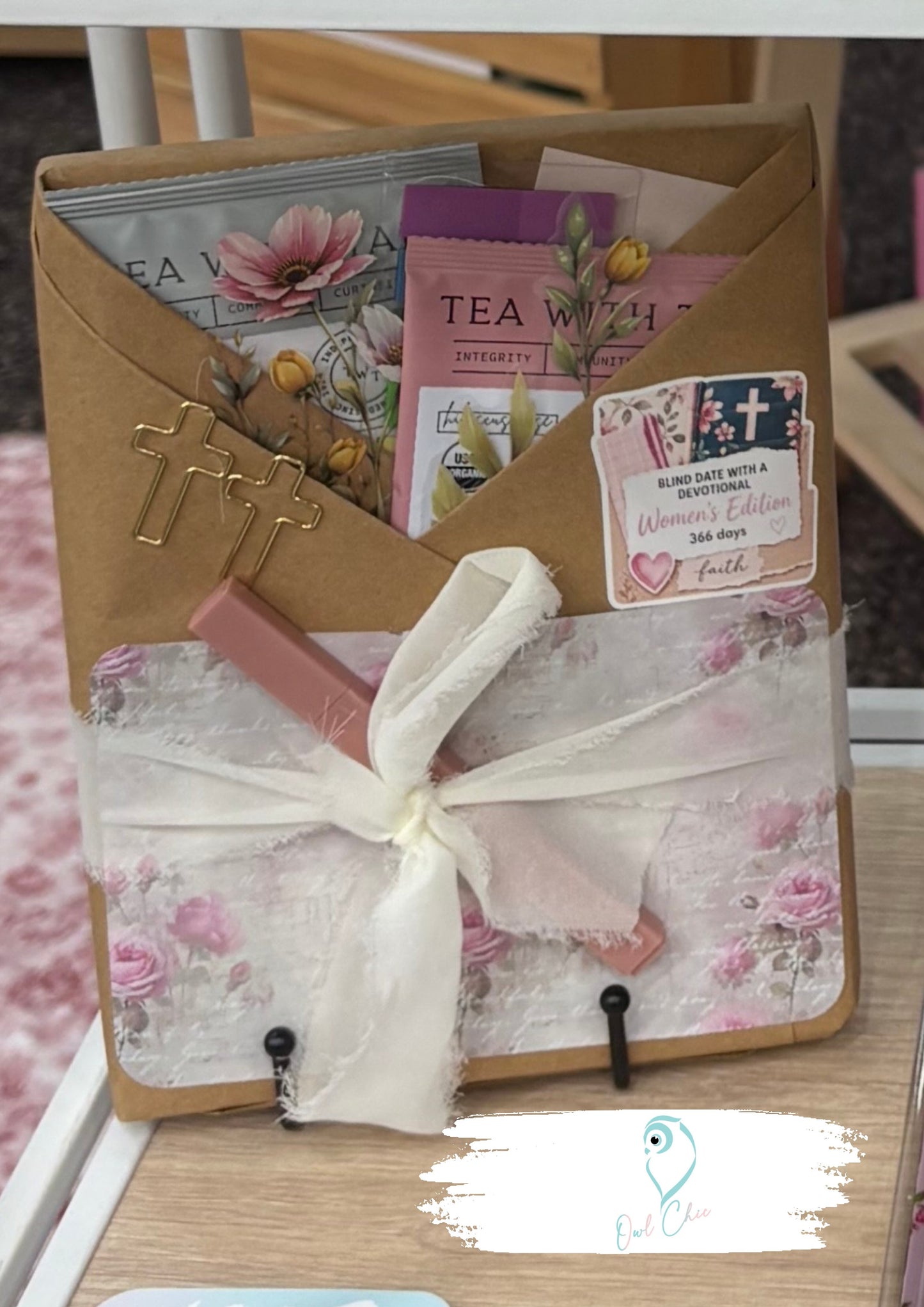 Women's devotional journal wrapped as a blind date book gift with faith-inspired packaging.