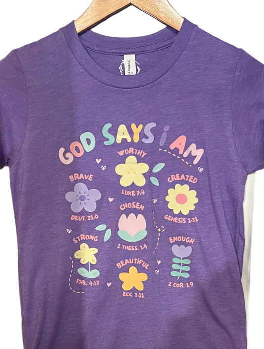Floral God Says Youth T-Shirt | Bella Canvas | Christian Tee