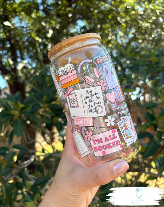 Bookish Girlie 16 oz. Glass Cup | Includes Bamboo Lid and Glass Straw