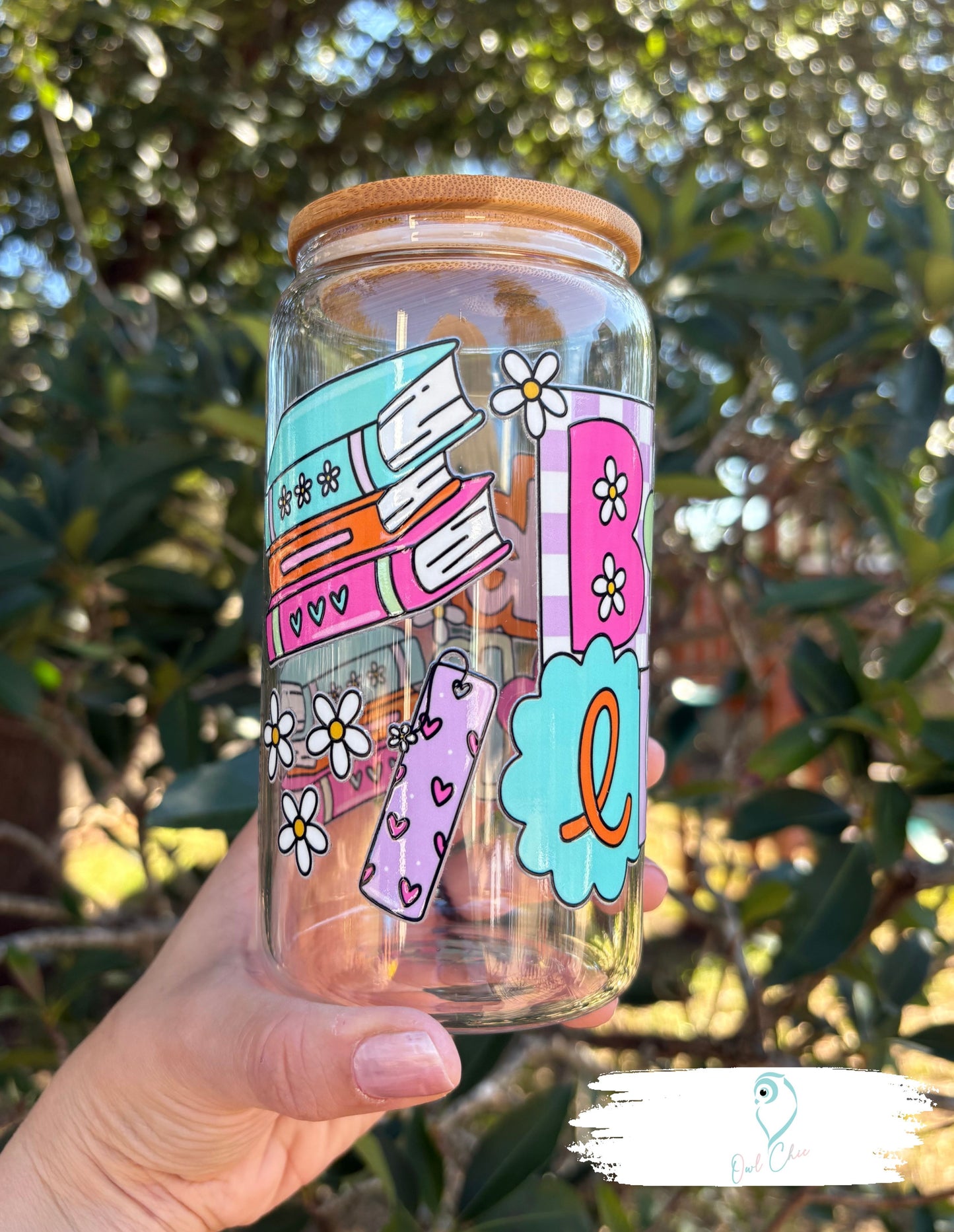 Book Lover 16 oz. Glass Cup | Includes Bamboo Lid and Glass Straw