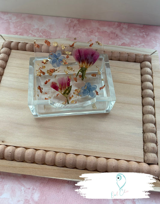 Dried Flower Resin Coasters | Pink and Blue Flowers and Gold Flakes