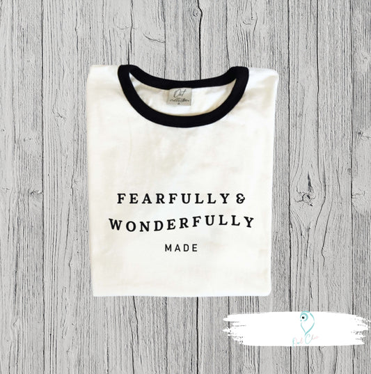 Fearfully and Wonderfully Made T-Shirt | Psalm 139:14 | Christian Ringer Tee | Contrasting Collar
