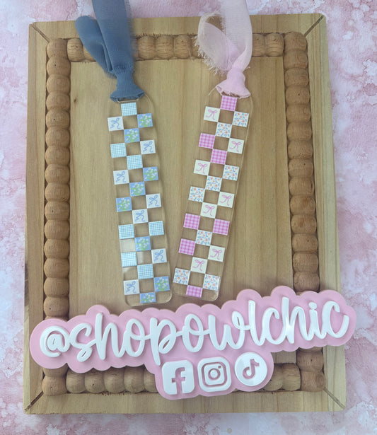 Coquette Checkered Acrylic Bookmark | Cute Girly Bow Aesthetic Bookish Gift