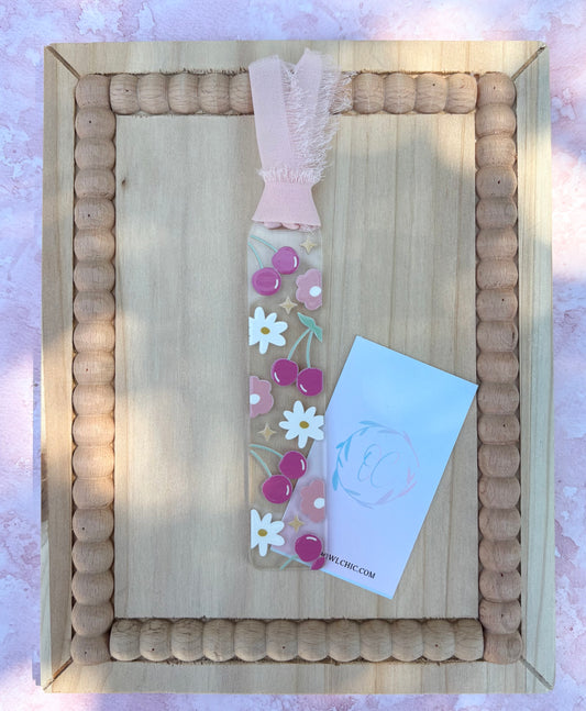 Cherries and Flowers Acrylic Bookmark | Unique Designs for Book Lovers