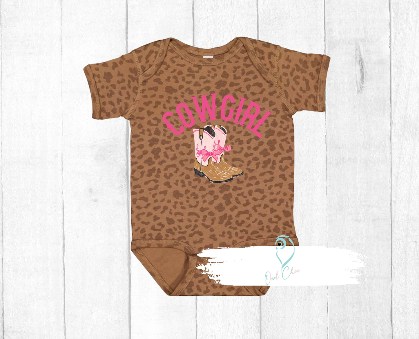 Western Cowgirl Leopard Bodysuit | Adorable Baby Apparel with Rustic Charm
