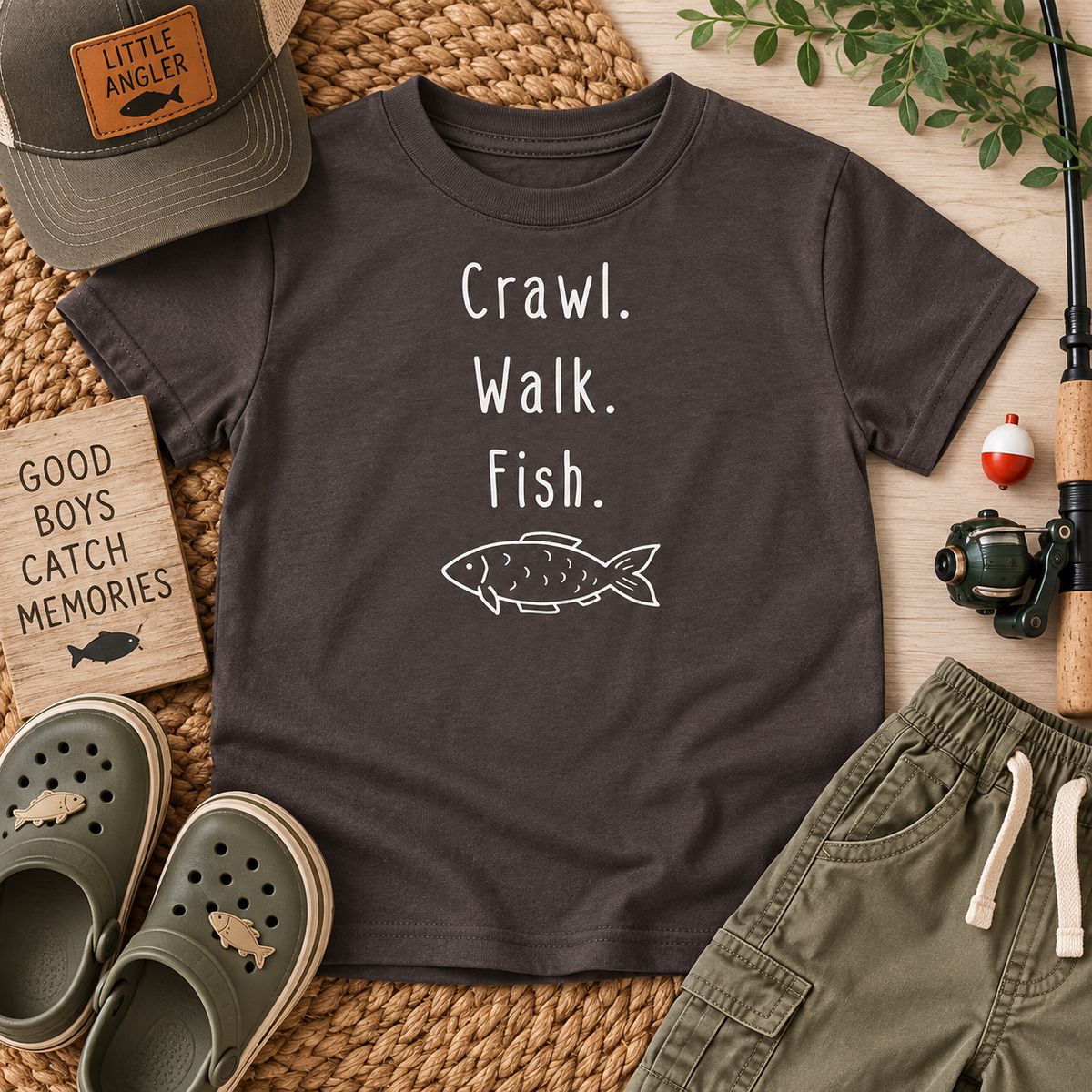 Crawl Walk Fish Toddler T-Shirt | Kids Fishing Graphic Tee