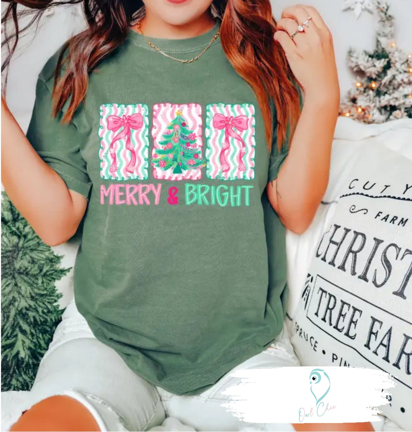 Merry & Bright Pink Bow Shirt  | Holiday Shirt