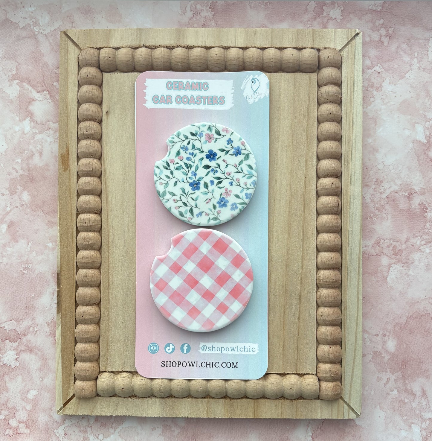 Floral Garden & Pink Gingham Ceramic Coasters Set of 2 | Floral, Bow & Decorative Designs (Copy)