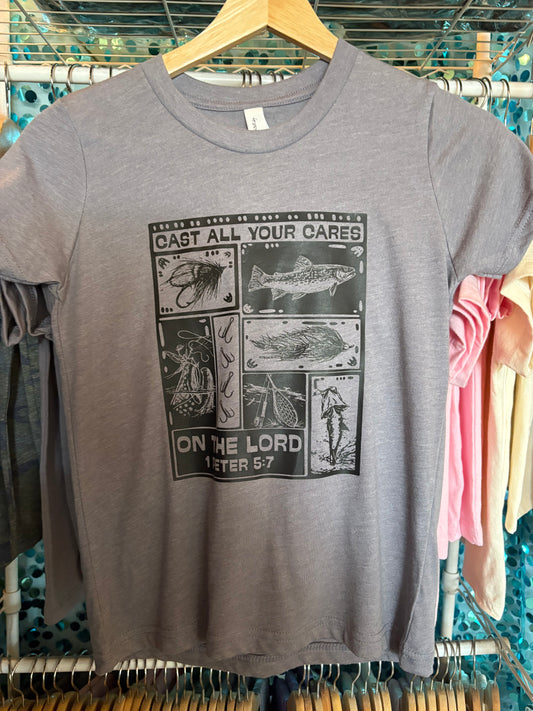 Cast Your Cares on the Lord Youth  Tee | 1 Peter 5:7 Christian Kids T-shirt