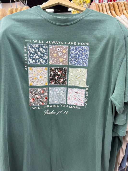 Psalm 71:14 Floral Patchwork Tee | Christian Faith Graphic Shirt
