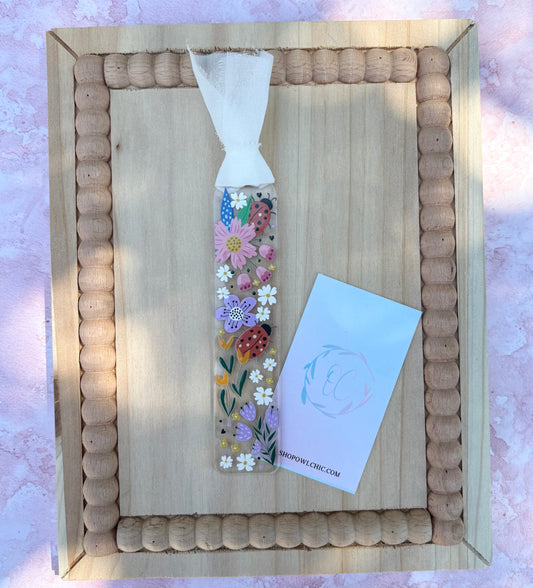 Spring Flowers and Ladybugs Acrylic Bookmark | Unique Designs for Book Lovers