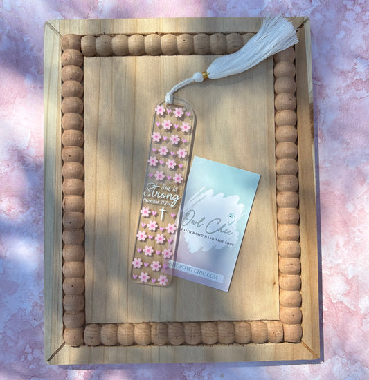 She is Strong Acrylic Bookmark | Proverbs 31:25 Scripture Gift