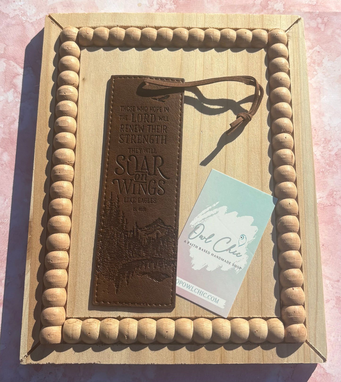 Soar on Wings Like Eagles Bookmark | Isaiah 40:31 Brown Faux Leather Christian Bookmark for Men