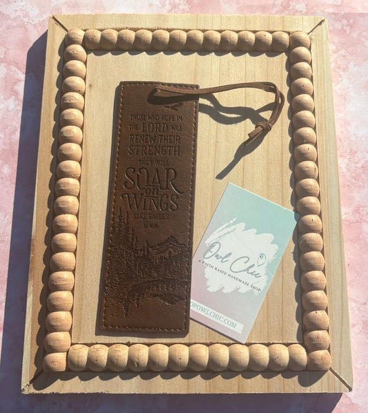 Soar on Wings Like Eagles Bookmark | Isaiah 40:31 Brown Faux Leather Christian Bookmark for Men
