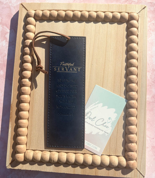 Faithful Servant Bookmark | 2 Chronicles 15:7 Blue Faux Leather Christian Bookmark for Men